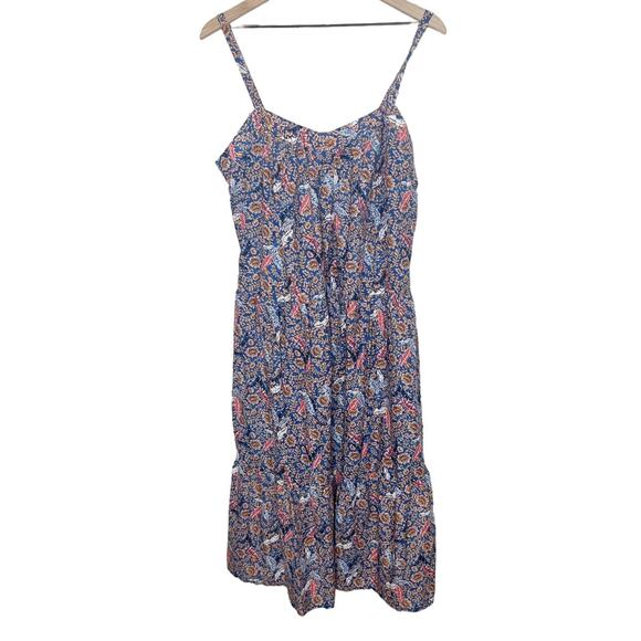KNOX ROSE Women's L Off The Coast Tiered Midi Peasant Dress NWT Multi Floral - Picture 2 of 16